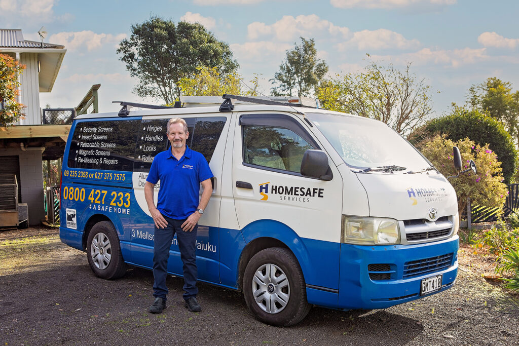 Homesafe services in front of their van for their auckland personal branding photoshoot.